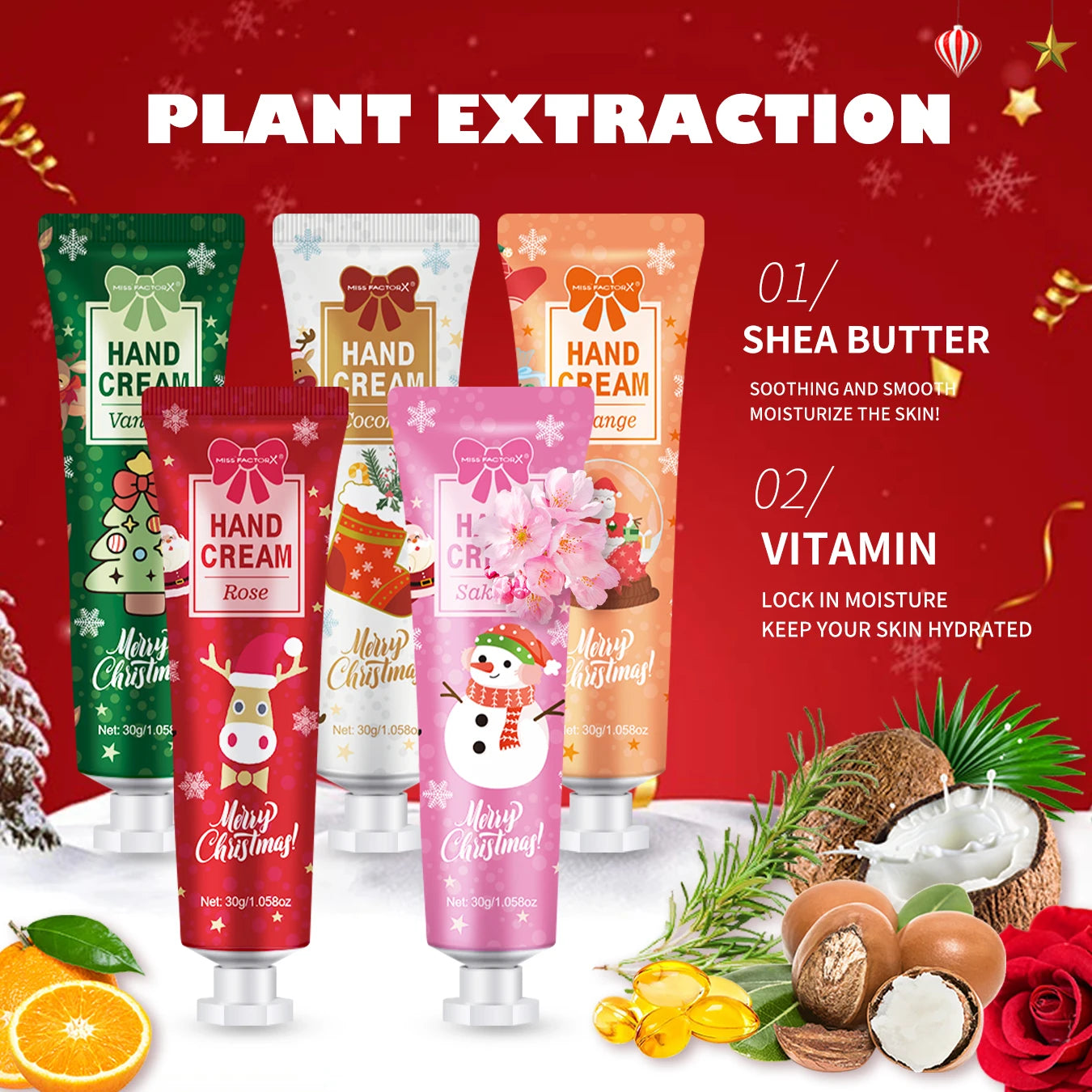 Christmas Gift Hand Cream Set (5pcs, 30g Each) – Travel Size Moisturizer for Women