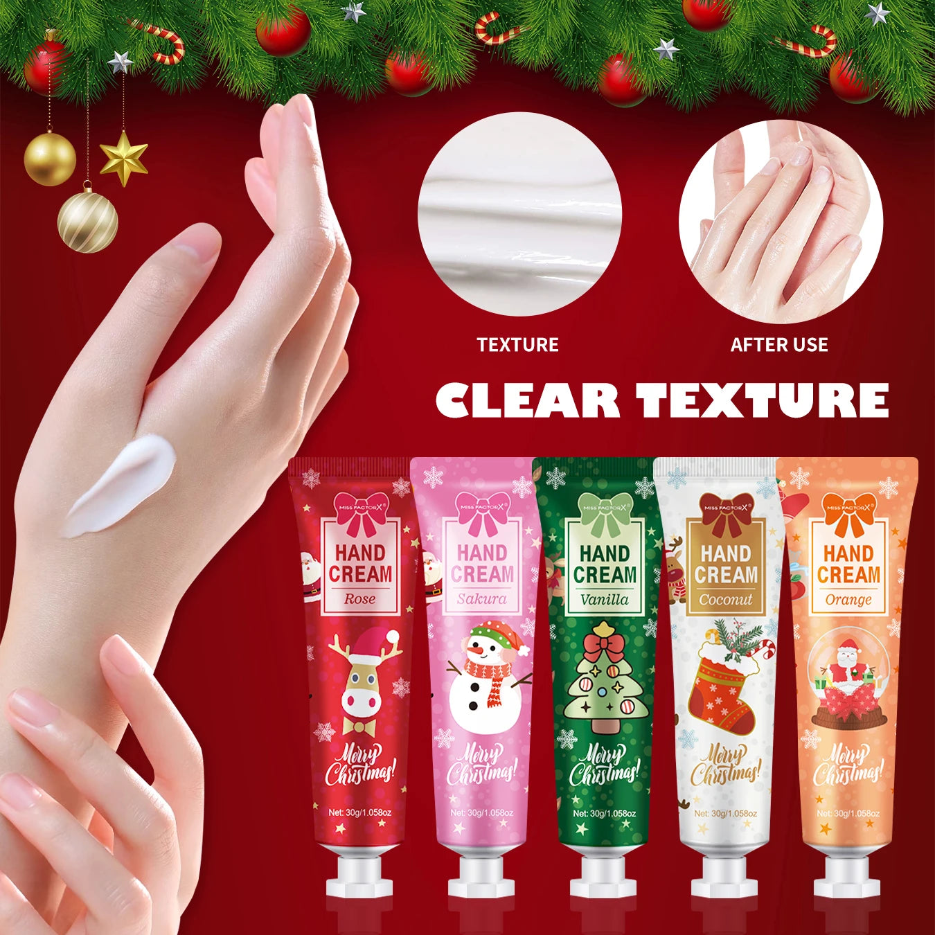 Christmas Gift Hand Cream Set (5pcs, 30g Each) – Travel Size Moisturizer for Women