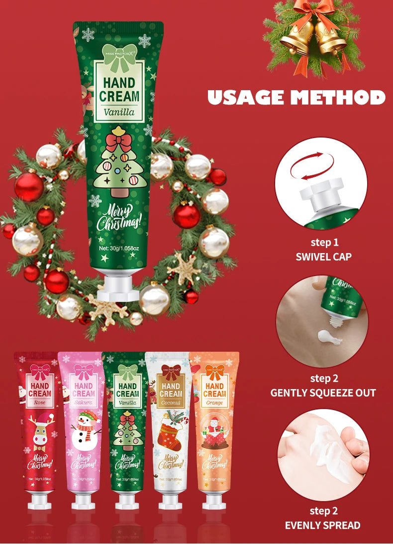 Christmas Gift Hand Cream Set (5pcs, 30g Each) – Travel Size Moisturizer for Women