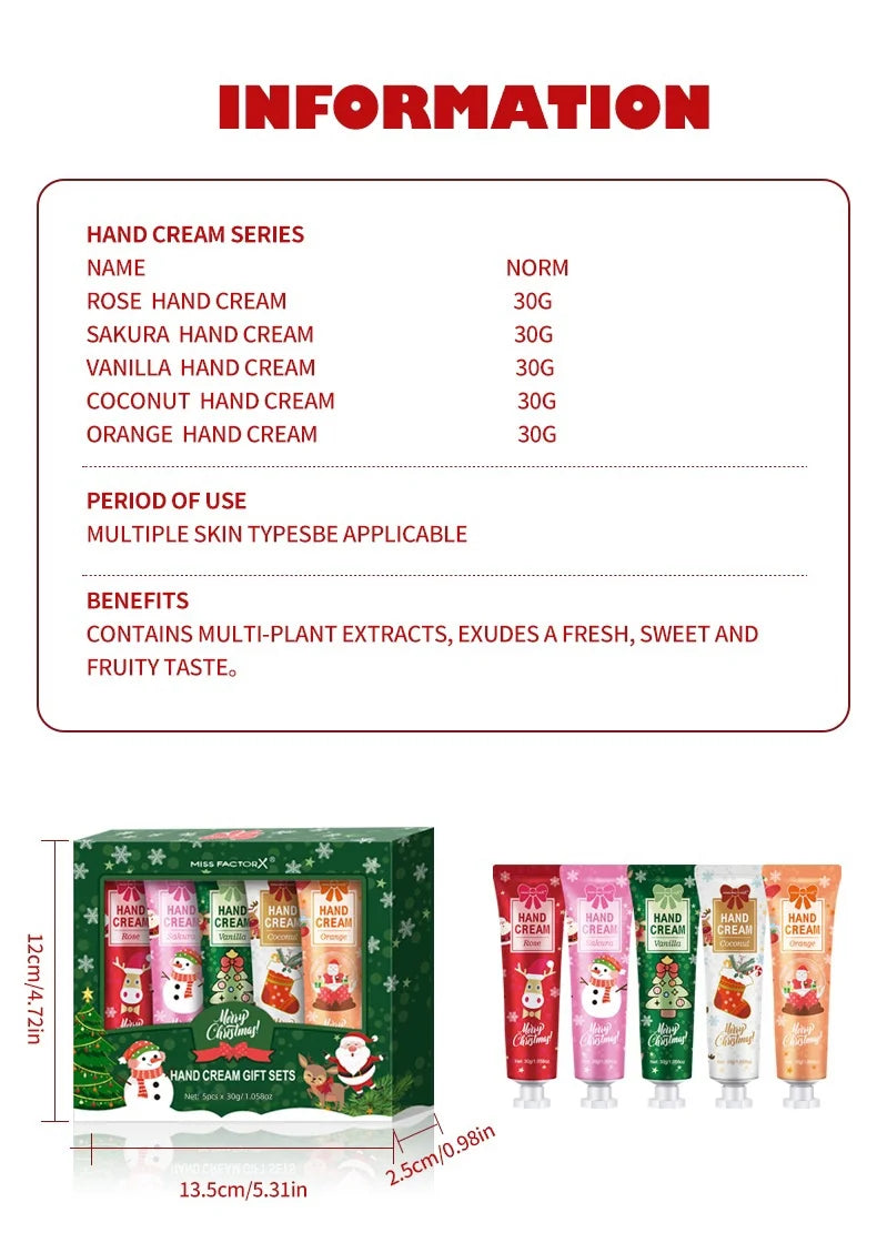 Christmas Gift Hand Cream Set (5pcs, 30g Each) – Travel Size Moisturizer for Women