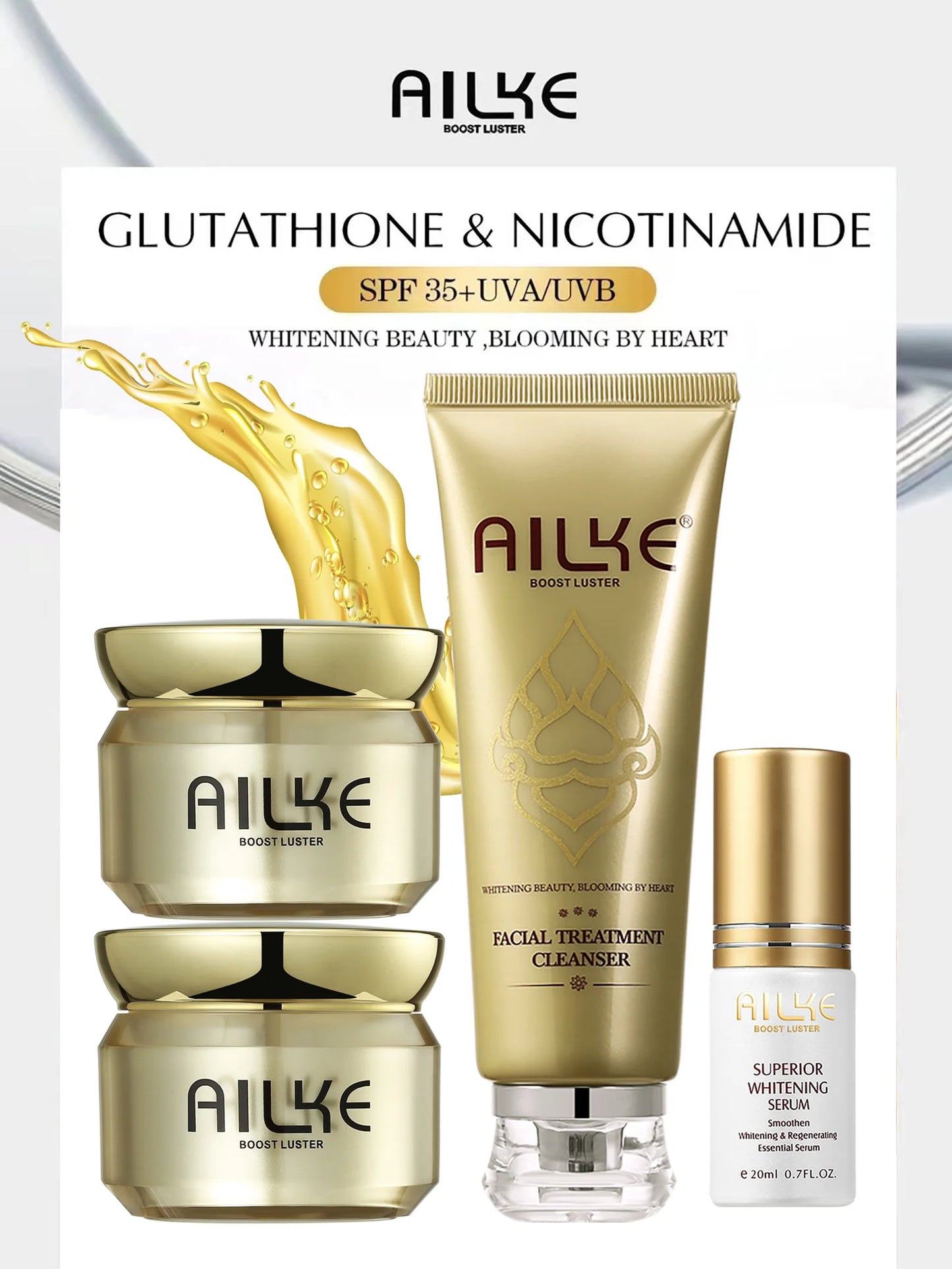 AILKE Glutathione Lightening Facial Cream – Brightening, Hydrating & Moisturizing Skincare Set