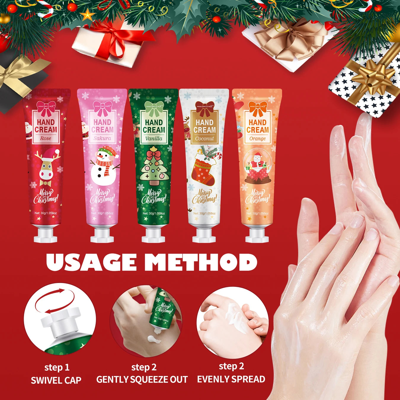 Christmas Gift Hand Cream Set (5pcs, 30g Each) – Travel Size Moisturizer for Women