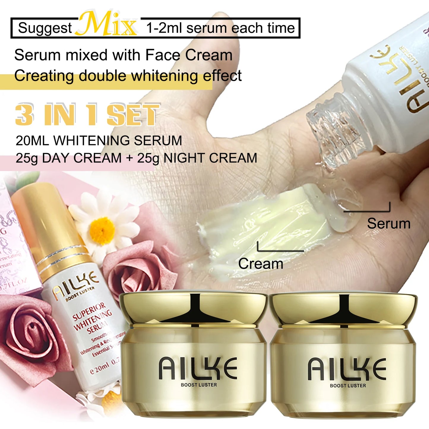 AILKE Glutathione Lightening Facial Cream – Brightening, Hydrating & Moisturizing Skincare Set